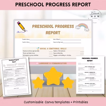 Preschool Progress Report Template: Customizable Homeschool Assessment (Digital Download)