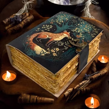 Fox Leather Grimoire Journal: Vintage Book of Shadows, Deckle Edge Paper