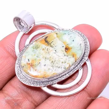 Chrome Chalcedony Designer Pendant 925 Sterling Silver Olive Stone Jewelry