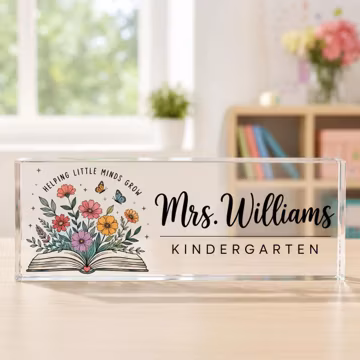 Personalized Kindergarten Teacher Desk Name Plate, Custom Acrylic Teacher Name Sign, Classroom Desk Decor, Preschool Teacher Gift