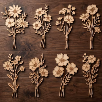 33 Layered Wildflower Bouquet SVG Dxf Png, Laser Cut Files for Glowforge Cricut, Outline Line Art (Digital Download)
