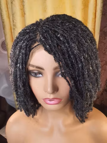 Frontal Salt and Pepper bob Rasta locs Wig for black women, sister locs, dreadlocs