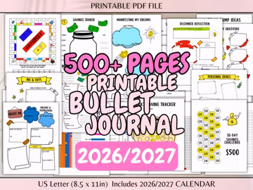 2026 Bullet Journal Printable Bujo Journal Pages Daily Week Month Planner Goal Tracker Financial Budget Templates Self Care Expense Trackers