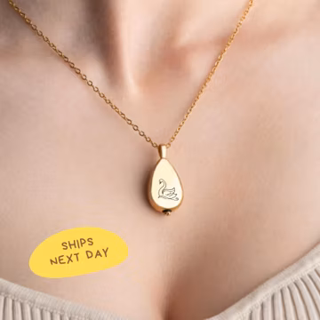 Swan Teardrop Urn Necklace, Custom Memorial Keepsake Pendant, Personalized Ash Holder, Engraved Jewelry, Gift for Loss, Unique Gift for Her