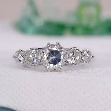 Round Five Stone Moissanite Diamond Ring, White Gold Cathedral Setting, Vintage Inspired Engagement Ring, Vintage Inspired Engagement Ring