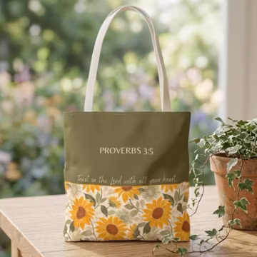 Personalized Bible Verse Tote Bag, Custom Scripture Tote, Christian Sunflower Fall Bag, Religious Gift, Church Bag, Bible Study Bag for Her