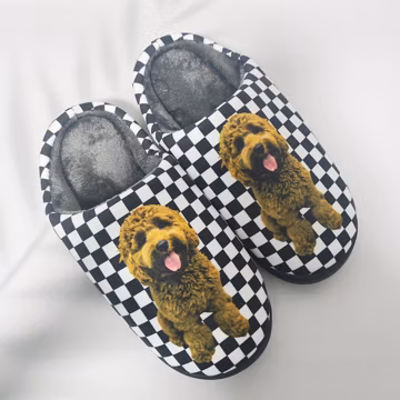 Custom Pets Photo Slippers Personalized Image Gifts with Grid Background Christmas Gifts