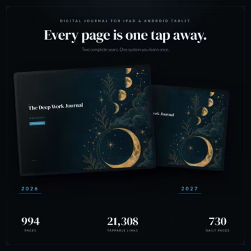2026 2027 Digital Planner Dark Mode | The Deep Work Journal | Hyperlinked GoodNotes Notability iPad Planner | 2 Year Daily Focus Journal