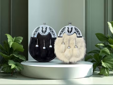 Black & White Faux Fur Scottish Sporran – Traditional Kilt Bag for Men