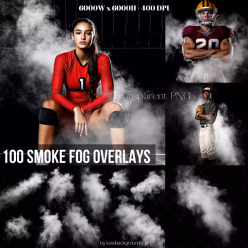 100 White Fog Overlays, Smoke Overlays, Digital Backgrounds, Sport Backdrops, Photoshop Overlays, PNG Transparent Canva Template for Posters