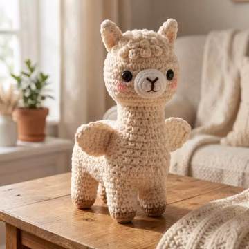 Fluffy Crochet Alpaca Plush, Handmade Amigurumi Llama Toy, Soft Stuffed Animal Decor, 30cm Collectible Gift