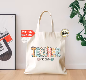 Custom Floral Teacher Tote Bag, Personalized Gift
