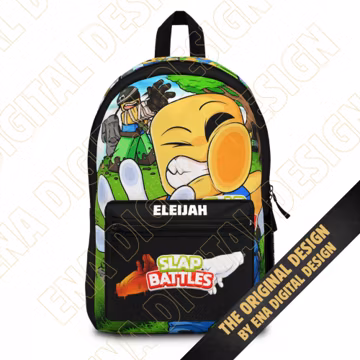 Roblox Slap Battles Rucksack aus Polyester, leicht und wasserfest, mit Laptopfach, personalisierbar, ideal für Schule, Reisen und Fans