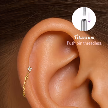 18G Flower Chain Push pin threadless Labret • Cartilage Earring • Tragus • Conch Stud • Cartilage Stud • Flat back Labret • Titanium stud