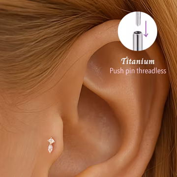 20G/18G/16G Two Stone Push pin threadless Labret • Cartilage Earring • Tragus • Conch Stud • Cartilage Stud •Flat back Labret •Titanium stud