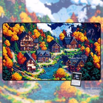 8-bit Village TCG Playmat and Gaming Mousepad, MTG & Yugioh Zones, Trading Card Games, Custom Art, Gamer Gift, Magic The Gathering