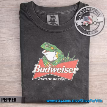 Vintage Budweiser Frog Graphic Tee, Retro Beer Bootleg Shirt Aesthetic Design, Comfort Colors Style Heavyweight Streetwear Gift Tees