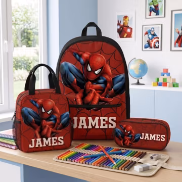 Personalized Spiderman Backpack Set, Back To School Supplies, School Bag with Lunch Box, Custom Pencil Case Pouch, Superhero Gift for Boys
