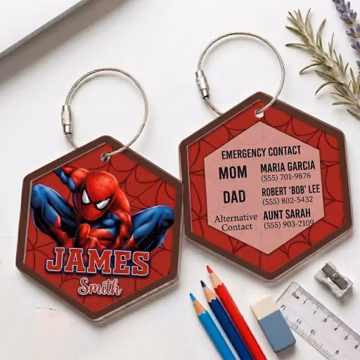 Personalized Spiderman Daycare Bag Tags, Custom 2 Layer Acrylic Name Tag For Boys, Backpack Name Tags, Back To School Gift For Kids, Student