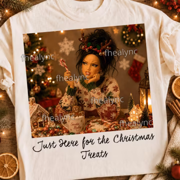 Funny Doll Face Christmas PNG, Just Here For Treats Shirt Design, Cute Sublimation Download, Holiday Humor Graphic, Sassy Digital Art