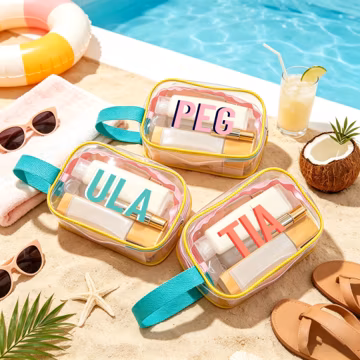 Personalized Monogram Clear PVC Pool and Beach Bag, Custom Initial Wet Dry Organizer, Bridesmaid Gifts, Bachelorette Party Favors