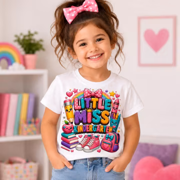Little Miss Kindergarten PNG | Back to School Girl Shirt Design (Digital Download)