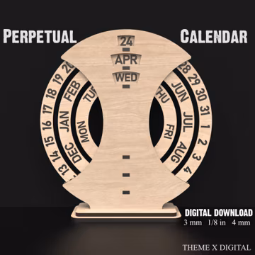 Perpetual Calendar SVG Laser Cutting Files - Monthly Calendar Svg Files For Home Dรฉcor - Desk Calendar For Office Desk Organization #143