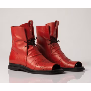 Red Leather Open-Toe Boots – Handmade Summer Lace-Up Sandals – EU Sizes 35–47