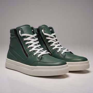 Handmade Green Leather High-Top Sneakers – Dual Zipper Design