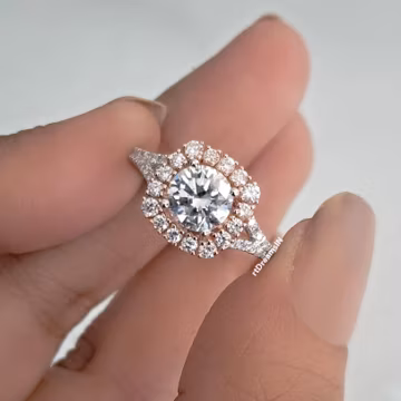 1.45TCW Round Lab Grown Diamond Engagement Ring, Halo Split Shank