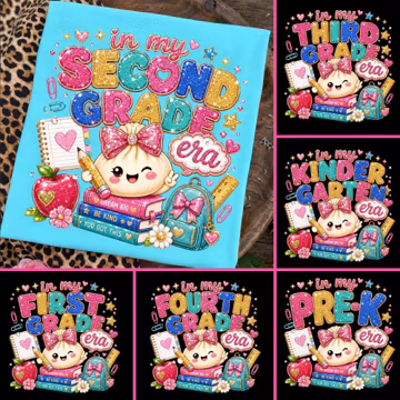 In My Grade Era PNG Bundle, Glitter Dumpling School Png, Kindergarten to Fourth Grade, Kawaii Back to School Shirt Design,Instant Download