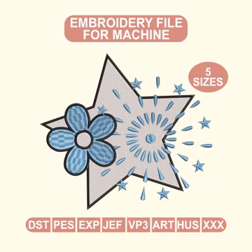 Embroidery Star Flower Design, Machine Embroidery File, Floral Starburst Pattern, Embroidery File Set, Dst Pes Exp Jef Vp3 Art Hus Xxx