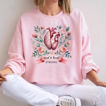 We Wear Pink Breast Cancer Survivor Sweatshirt Mind & Heart Strong Floral Mental Health Support Hoodie for Women Resilience Gift y2k trend