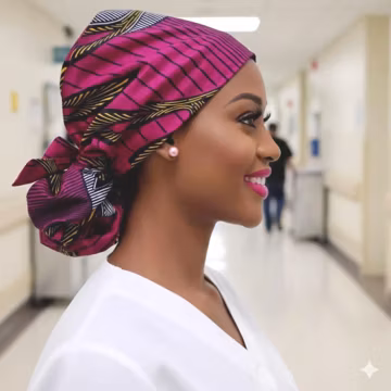Ankara Fabric Satin-Lined Scrub Hat: Ponytail Surgical Cap, Protect Hair with Satin Lined Scrub Cap, Nurse/Doctor Satin Lined Scrub Hat