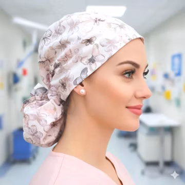 Watercolor Pastel Butterflies Satin Lined Ponytail Scrub Cap Protect Hair w/Lining Anti-Frizz Buttons Option Nurse/Doctor/Surgical Scrub Hat