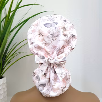Watercolor Pastel Butterflies Satin Lined Ponytail Scrub Cap Protect Hair w/Lining Anti-Frizz Buttons Option Nurse/Doctor/Surgical Scrub Hat