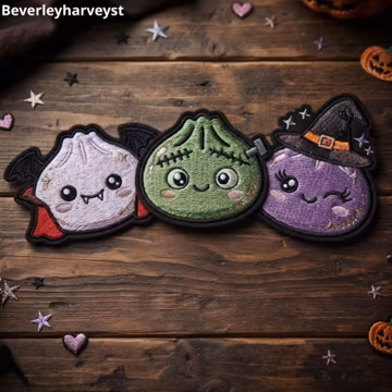 Spooky Cute Halloween Dumpling Embroidered Patch , Witch Iron On Applique, Kawaii Horror Food Badge