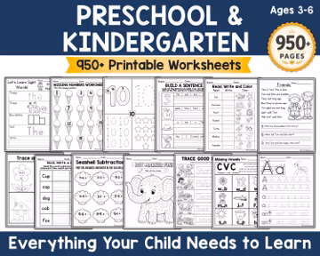 Preschool Worksheets Bundle for Ages 3-6 | Kindergarten Learning Activities | Homeschool Pre-K Printables | Alphabet, Math & Literacy