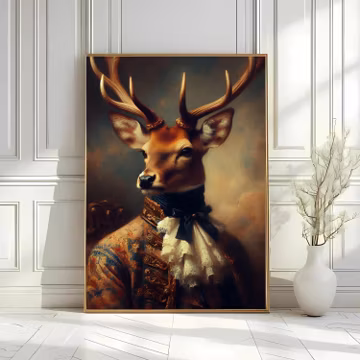 Victorian Deer Portrait Print: Renaissance Stag Illustration (Digital Download
