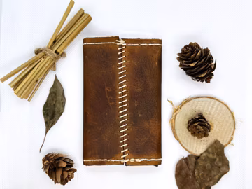 Handmade Leather Card Wallet, Tan Brown Pop-Up Style
