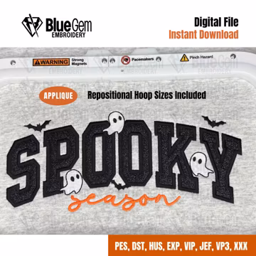 Spooky Season Applique Embroidery Design: Bats & Ghosts (Digital Download)