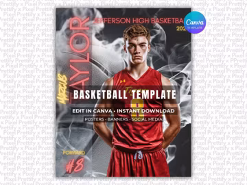 Basketball Poster Canva Template | Basketball Background For Custom Sports Posters, Senior Banners, Cards, Memory Mates