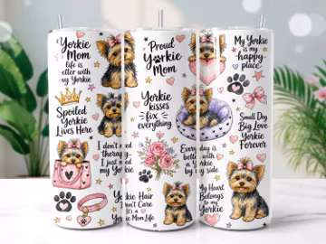 Yorkie Mom Tumbler Wrap PNG, Cute Dog Lover 20oz Skinny Tumbler Sublimation Design, Digital Download