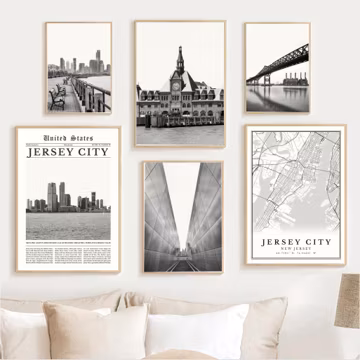 Jersey City Print Set Of 6, Black and White Jersey City Map Decor, New Jersey Wall Art Photos, Jersey City Travel Poster, Jersey City Gifts