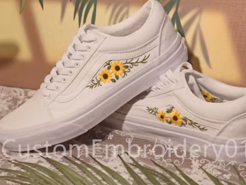 Custom Vans Embroidered Shoes Vans Sunflower Flowers Bridal Sneakers Embroidered Wedding Shoes Wedding Gifts For Her