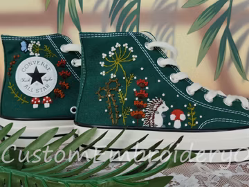 Customized Converse Embroidered Shoes Converse Chuck Taylor 1970s Embroidered hedgehogs & Mushroom Converse Shoes Best Gift for Her