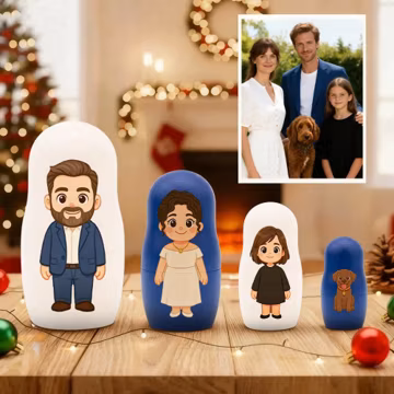 Custom Portrait Nesting Dolls, Personalized Cartoon Family Illustration Set