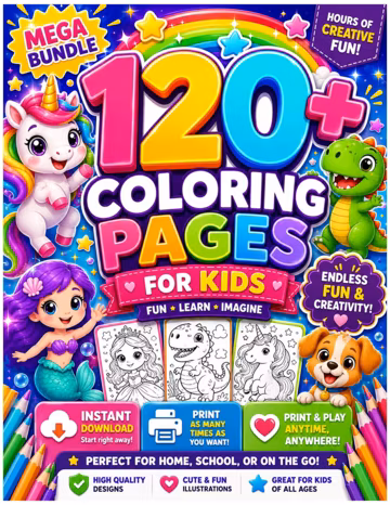 120+ Kids Coloring Pages | Printable Activity Book, Classroom, Homeschool (PDF Download)