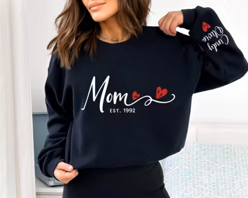 Custom Mom Sweatshirt With Kids Names on Sleeve: Personalized Gift For Mama Hoodie