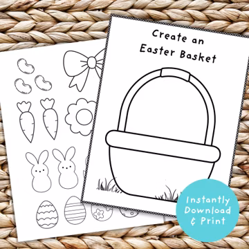 Easter Basket Coloring Craft for Kids, Cut and Paste Activity (Printable PDF)